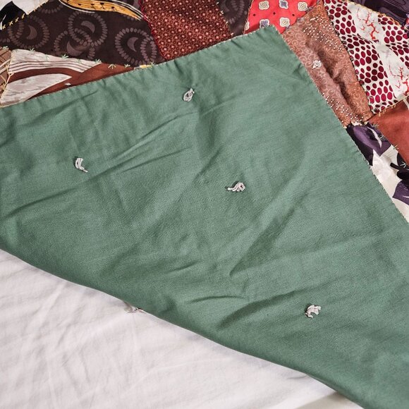 Vint Handmade Crazy Lap Quilt Blanket Silk Scarve Scarf Patchwork Boho 65"x 42" - Picture 12 of 13